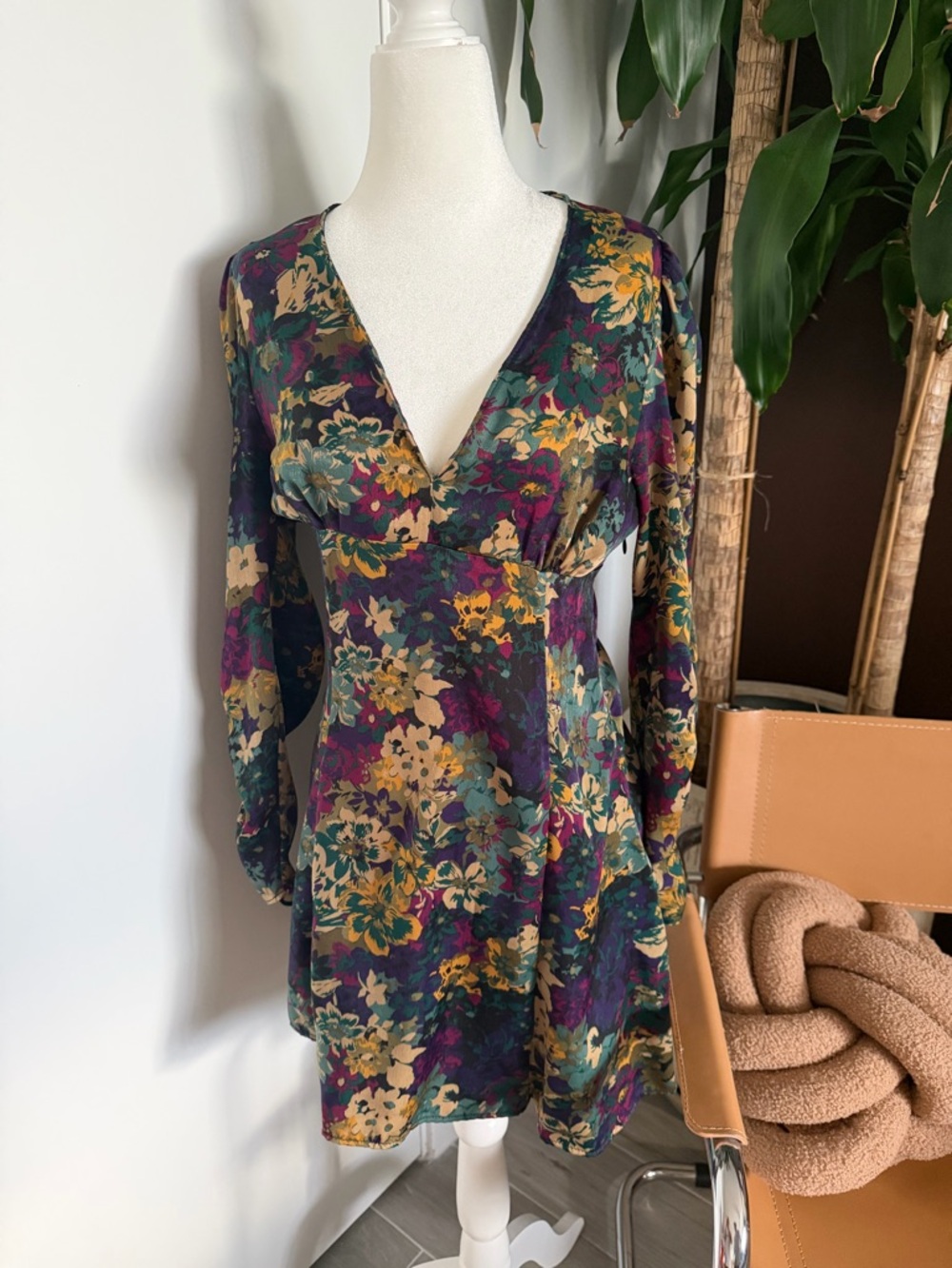 Floral V-Neck Long Sleeve Tunic Top - Multicolor